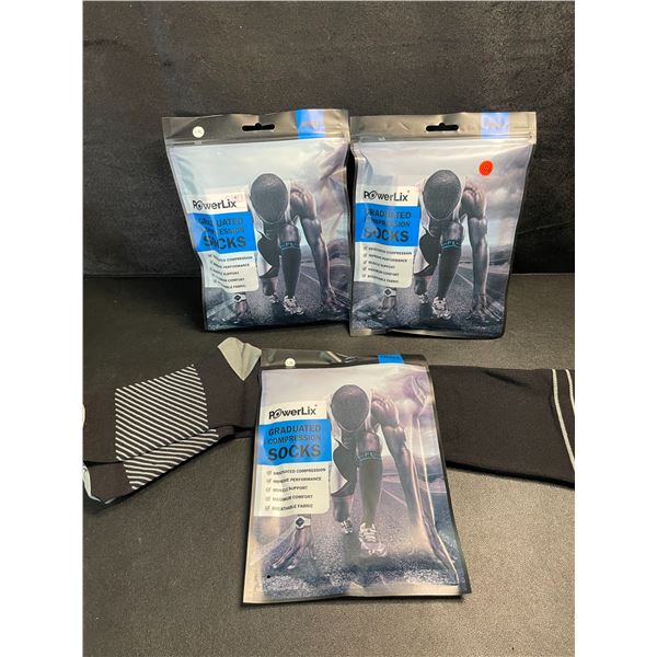 3 Packs of PowerLix Unisex Graduated Compression Socks - L/XL - New