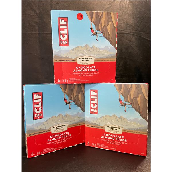 3 Boxes of CLIF Chocolate Almond Fudge Energy Bars (6 x 68G Bars Per Box/18 Bars Total) - New