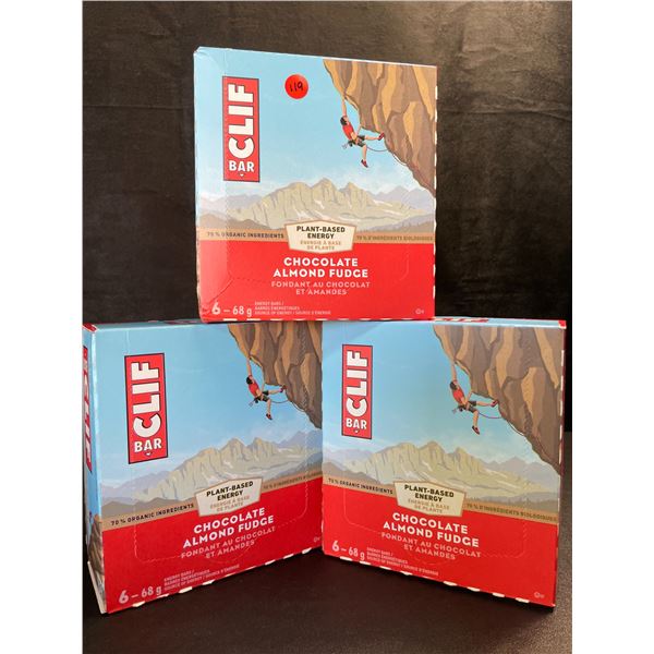 3 Boxes of CLIF Chocolate Almond Fudge Energy Bars (6 x 68G Bars Per Box/18 Bars Total) - New