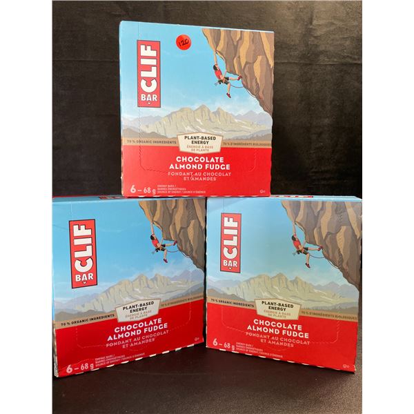 3 Boxes of CLIF Chocolate Almond Fudge Energy Bars (6 x 68G Bars Per Box/18 Bars Total) - New