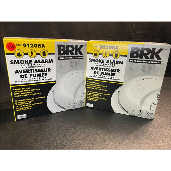 2 BRK 9120BA Hardwired Smoke Alarms with Battery Backup - Brand New!