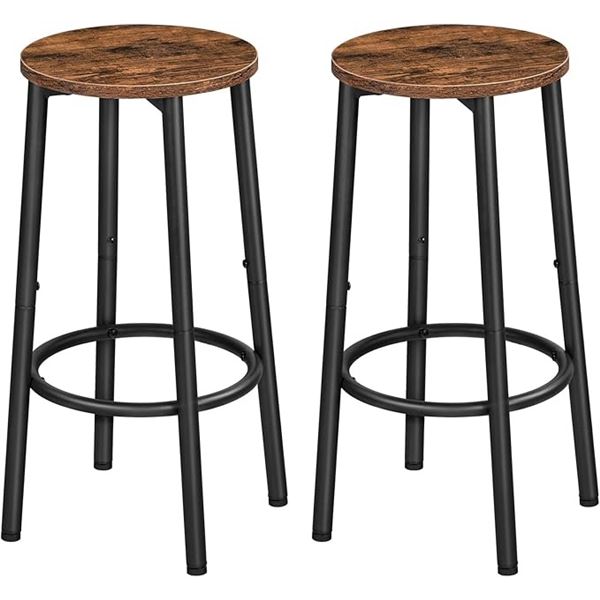 Set of 2 Bar Stools/Kitchen Round Stools - Rustic Brown/Black - New in Box! (Assembly Req'd)
