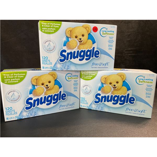 3 Boxes of Snuggle Free & Soft Dryer Sheets; Free of Perfumes/Dyes - 120 Sheets Per Box - New Sealed