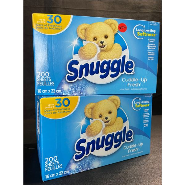 2 Boxes of Snuggle Cuddle-Up Fresh Dryer Sheets - 200 Sheets Per Box - New Sealed