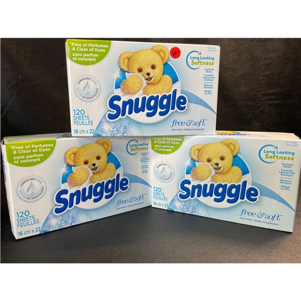 3 Boxes of Snuggle Free & Soft Dryer Sheets; Free of Perfumes/Dyes - 120 Sheets Per Box - New Sealed