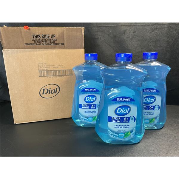 Box of 3 Large Bottles of Dial Antibacterial Hand Soap - Spring Water Scent - 1.53L Each - New