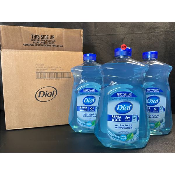 Box of 3 Large Bottles of Dial Antibacterial Hand Soap - Spring Water Scent - 1.53L Each - New