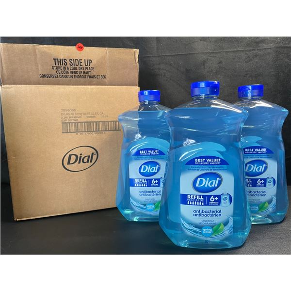 Box of 3 Large Bottles of Dial Antibacterial Hand Soap - Spring Water Scent - 1.53L Each - New