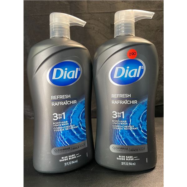 2 Dial Refresh 3in1 Body Wash - Blue Sage Scent - 946ml Each (Large Pump-Action Bottles) - New