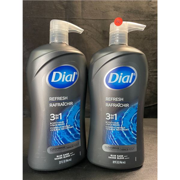 2 Dial Refresh 3in1 Body Wash - Blue Sage Scent - 946ml Each (Large Pump-Action Bottles) - New