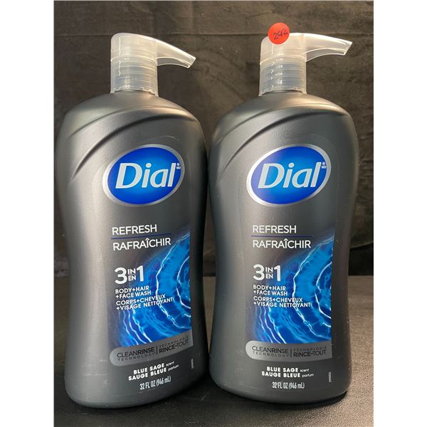 2 Dial Refresh 3in1 Body Wash - Blue Sage Scent - 946ml Each (Large Pump-Action Bottles) - New