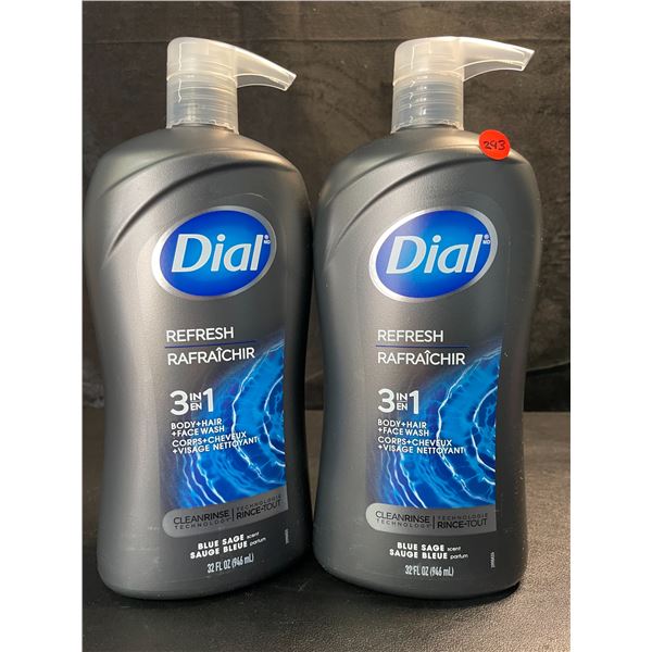 2 Dial Refresh 3in1 Body Wash - Blue Sage Scent - 946ml Each (Large Pump-Action Bottles) - New