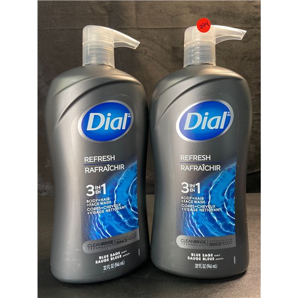 2 Dial Refresh 3in1 Body Wash - Blue Sage Scent - 946ml Each (Large Pump-Action Bottles) - New