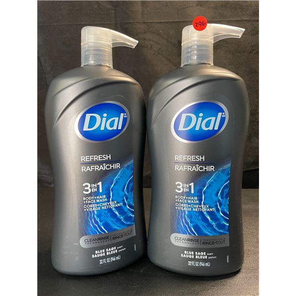 2 Dial Refresh 3in1 Body Wash - Blue Sage Scent - 946ml Each (Large Pump-Action Bottles) - New