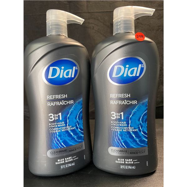 2 Dial Refresh 3in1 Body Wash - Blue Sage Scent - 946ml Each (Large Pump-Action Bottles) - New