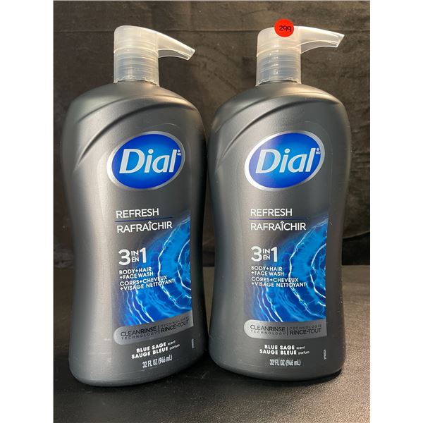 2 Dial Refresh 3in1 Body Wash - Blue Sage Scent - 946ml Each (Large Pump-Action Bottles) - New