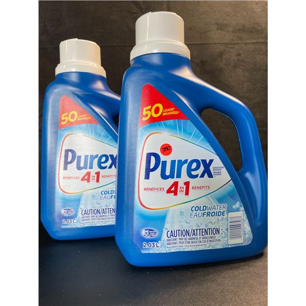2 Bottles of Purex Cold Water Liquid Laundry Detergent - 2.03L (50 Loads) Each - New