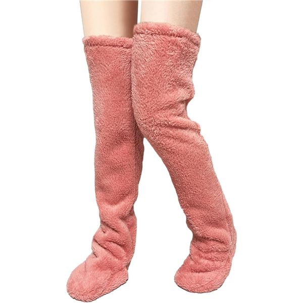 2 Pairs of Fuzzy Long Plush Leg Warmers/Slipper Stockings - Pink - New