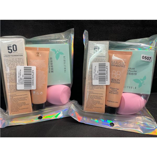 2 Liquid Foundation + BB Cream + Loose Powder + Makeup Sponge Sets - Brand New!