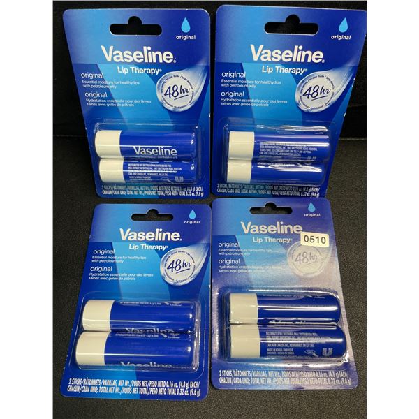 4 Packs of Vaseline Lip Therapy Original Lip Balms - Long-Lasting Moisture - 2 Sticks Each - New