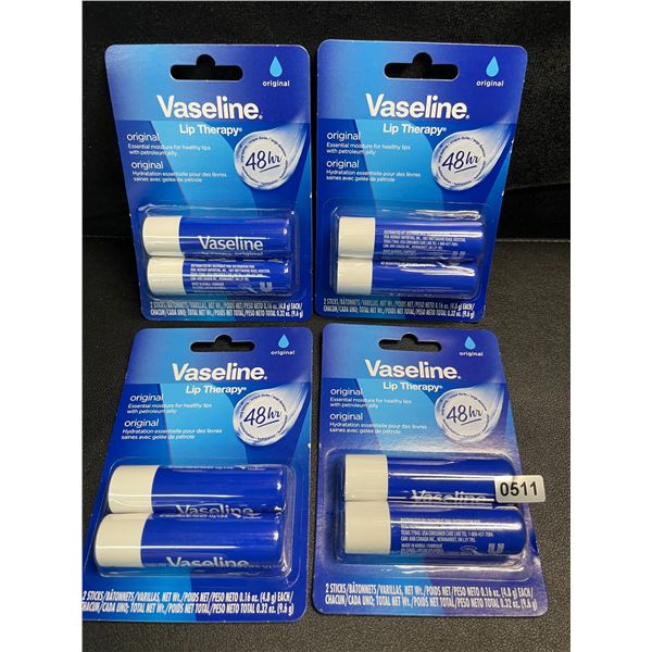 4 Packs of Vaseline Lip Therapy Original Lip Balms - Long-Lasting Moisture - 2 Sticks Each - New