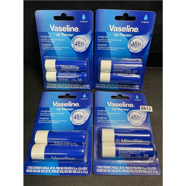 4 Packs of Vaseline Lip Therapy Original Lip Balms - Long-Lasting Moisture - 2 Sticks Each - New