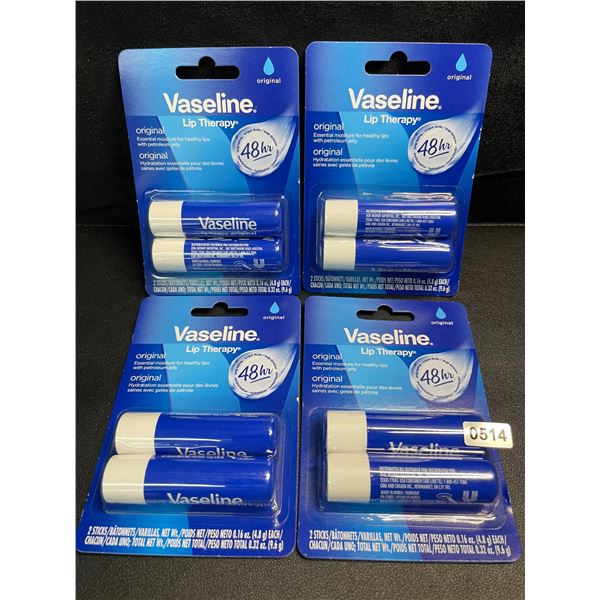 4 Packs of Vaseline Lip Therapy Original Lip Balms - Long-Lasting Moisture - 2 Sticks Each - New
