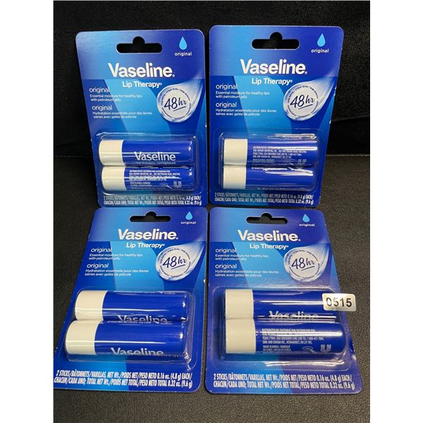 4 Packs of Vaseline Lip Therapy Original Lip Balms - Long-Lasting Moisture - 2 Sticks Each - New