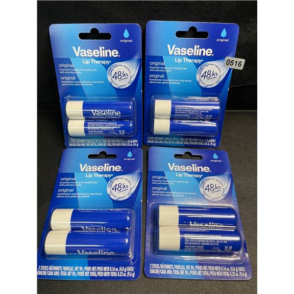 4 Packs of Vaseline Lip Therapy Original Lip Balms - Long-Lasting Moisture - 2 Sticks Each - New
