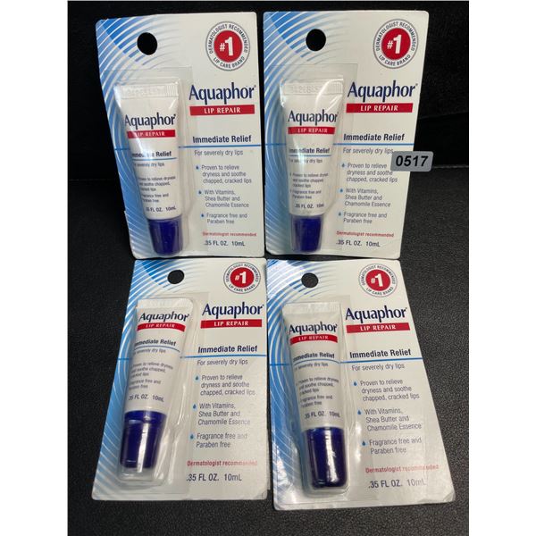 4 Packs of Aquaphor Immediate Relief Lip Repair - For Severely Dry Lips - 10ml Each - New