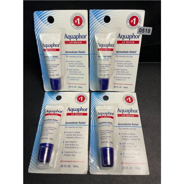 4 Packs of Aquaphor Immediate Relief Lip Repair - For Severely Dry Lips - 10ml Each - New