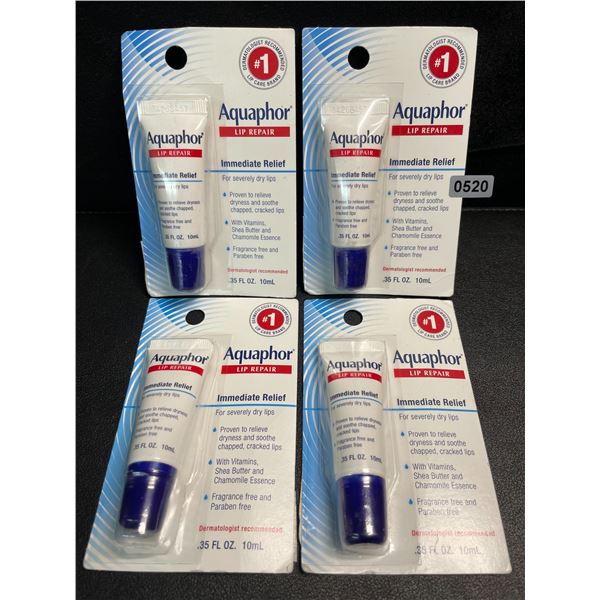 4 Packs of Aquaphor Immediate Relief Lip Repair - For Severely Dry Lips - 10ml Each - New