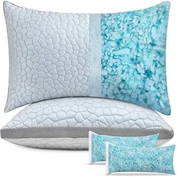 2 Pack of Cooling Shredded Memory Foam Bed Pillows - 20 x 26" Size - Brand New (Vacuum Sealed)