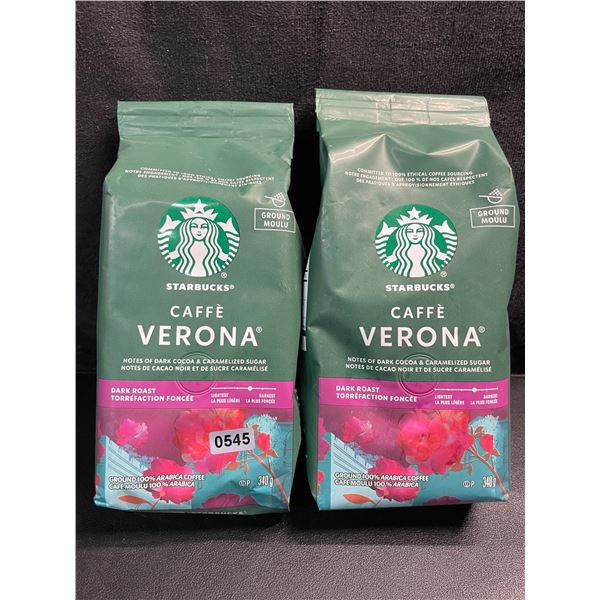 2 Starbucks Caffe Verona Ground Dark Roast Arabica Coffee - 340G Per Bag - New (BB: AU 14/25)