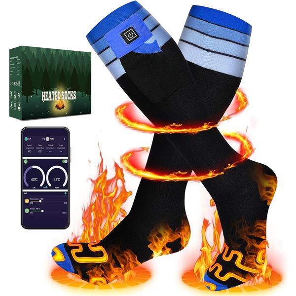 1 Pair of Heated Electric Socks with Rechargeable Battery Packs; 5 Temp Levels; Size L - NEW!