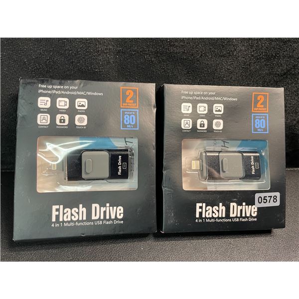 2 Flash Drive Storage Sticks/Memory Sticks - 512GB Each - Lightning/USB/Micro USB/Type C Input - New