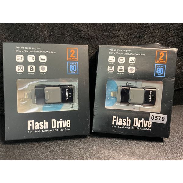 2 Flash Drive Storage Sticks/Memory Sticks - 512GB Each - Lightning/USB/Micro USB/Type C Input - New