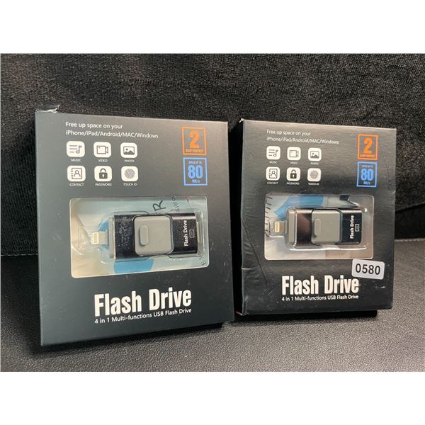2 Flash Drive Storage Sticks/Memory Sticks - 512GB Each - Lightning/USB/Micro USB/Type C Input - New