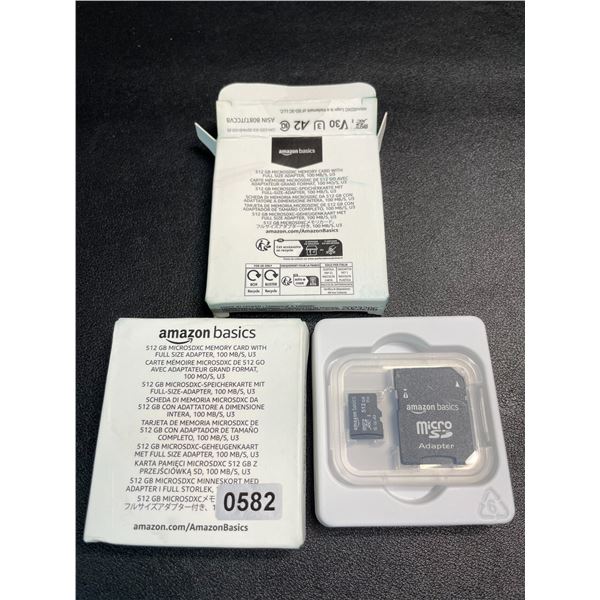 2 AmazonBasics 512GB MicroSD Memory Cards with Full Size Adapters - New