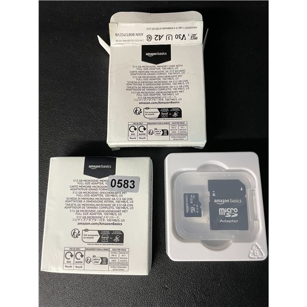 2 AmazonBasics 512GB MicroSD Memory Cards with Full Size Adapters - New