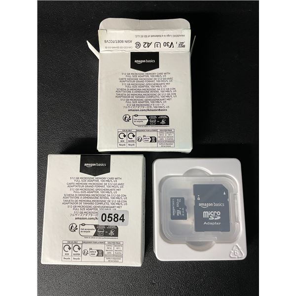 2 AmazonBasics 512GB MicroSD Memory Cards with Full Size Adapters - New