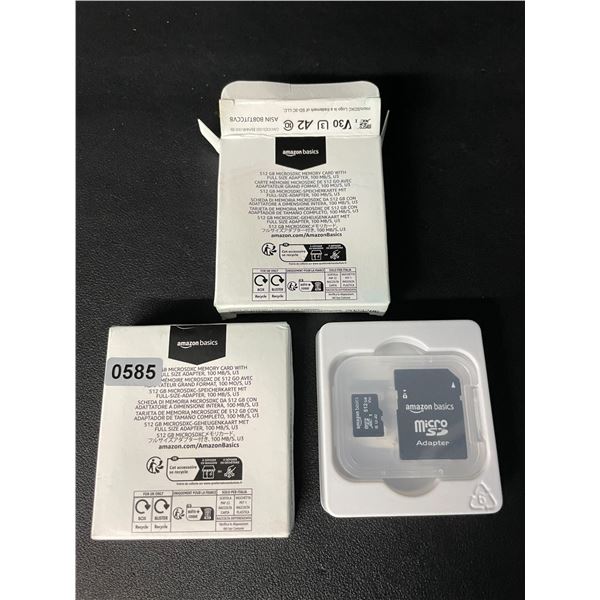 2 AmazonBasics 512GB MicroSD Memory Cards with Full Size Adapters - New