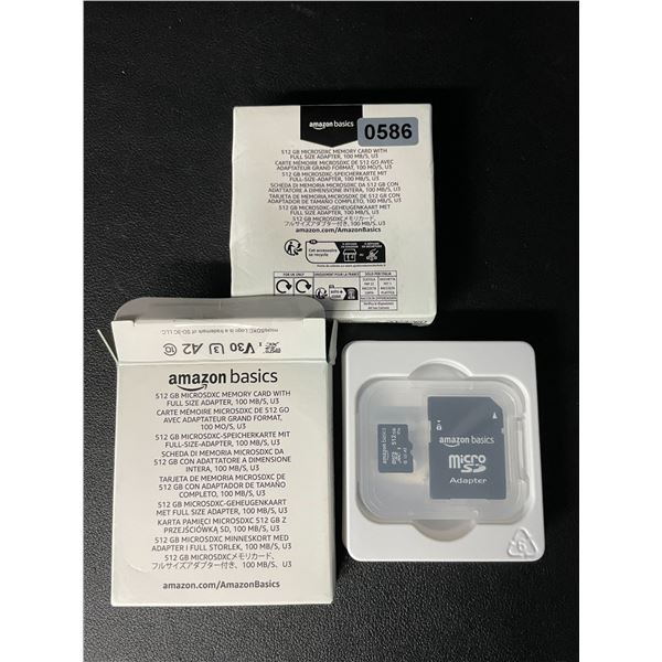 2 AmazonBasics 512GB MicroSD Memory Cards with Full Size Adapters - New