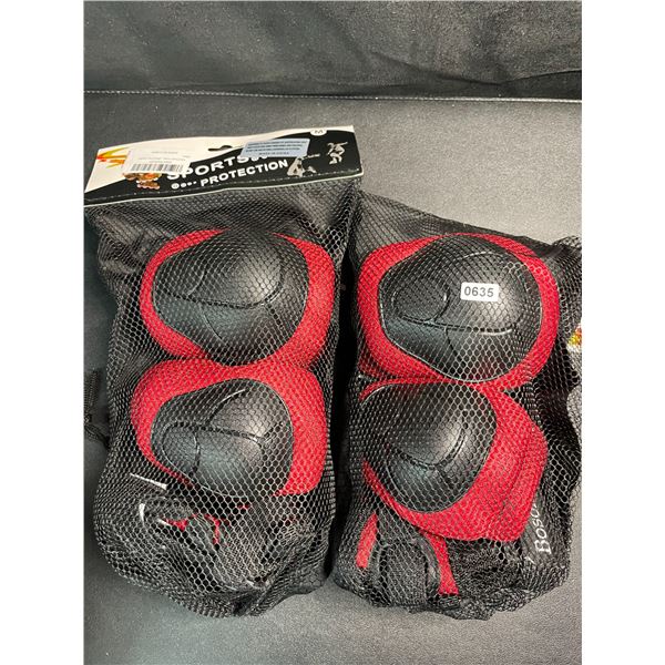 2 Sets of Kids/Youth Knee Protection Pads - Black/Red - Size M - New