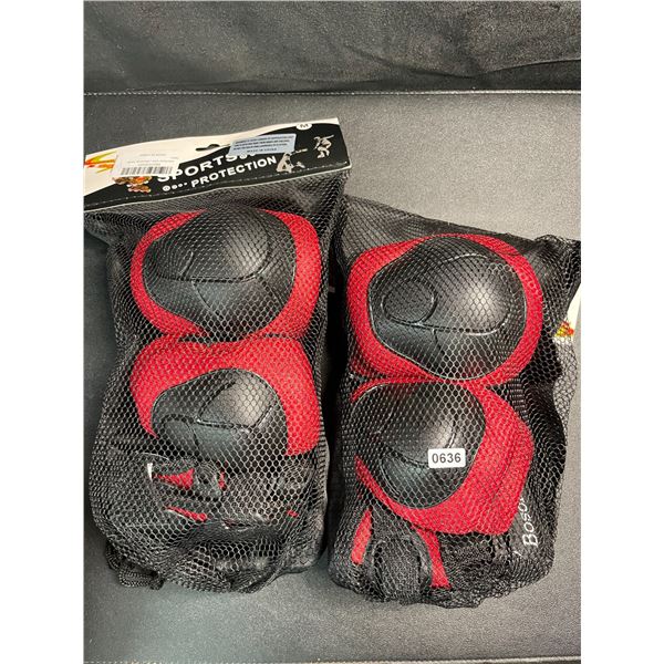 2 Sets of Kids/Youth Knee Protection Pads - Black/Red - Size M - New