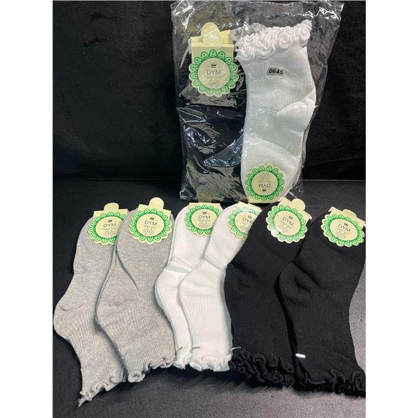2 Packs of Women's Ankle Socks with Ruffle Trim - 6 Pairs Per Pack/12 Pairs Total (Size 5-9) - New!