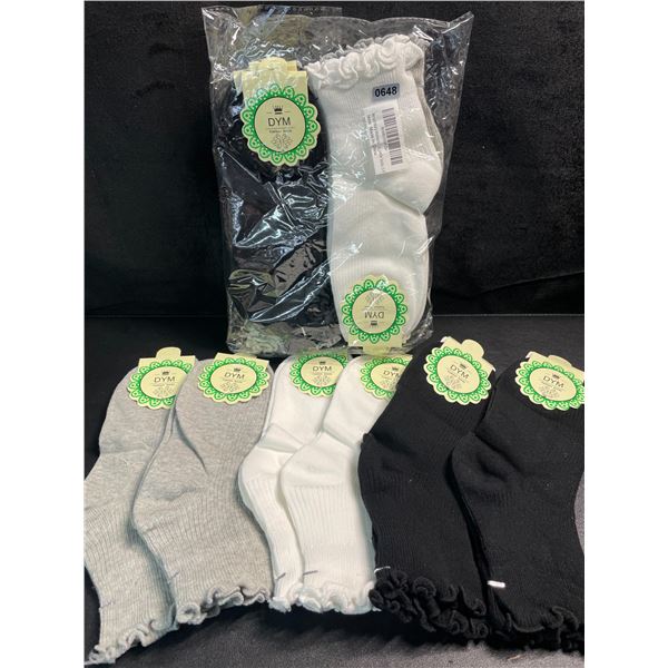 2 Packs of Women's Ankle Socks with Ruffle Trim - 6 Pairs Per Pack/12 Pairs Total (Size 5-9) - New!