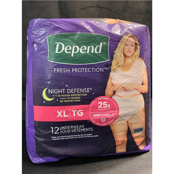 1 Pack of Depends Fresh Protection Night Defense XL Underwear - 12 Pack - New