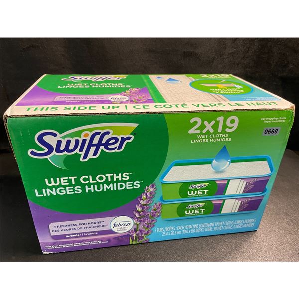 1 Box of Swiffer Wet Cloths - 2 Tubs x 19 Wet Mopping Cloths Each - Lavender Febreeze Scent - New