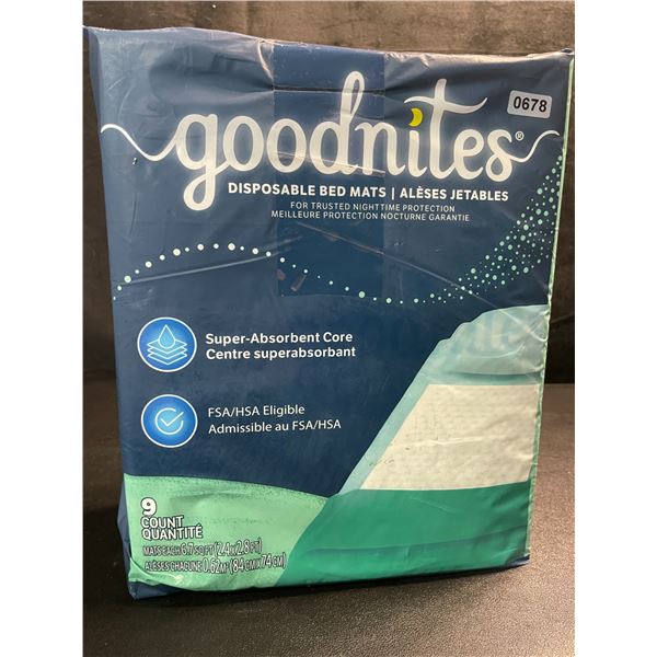 1 Pack of Goodnites Disposable Bed Mats for Nighttime Bedwetting Protection - 9 Count - New Sealed